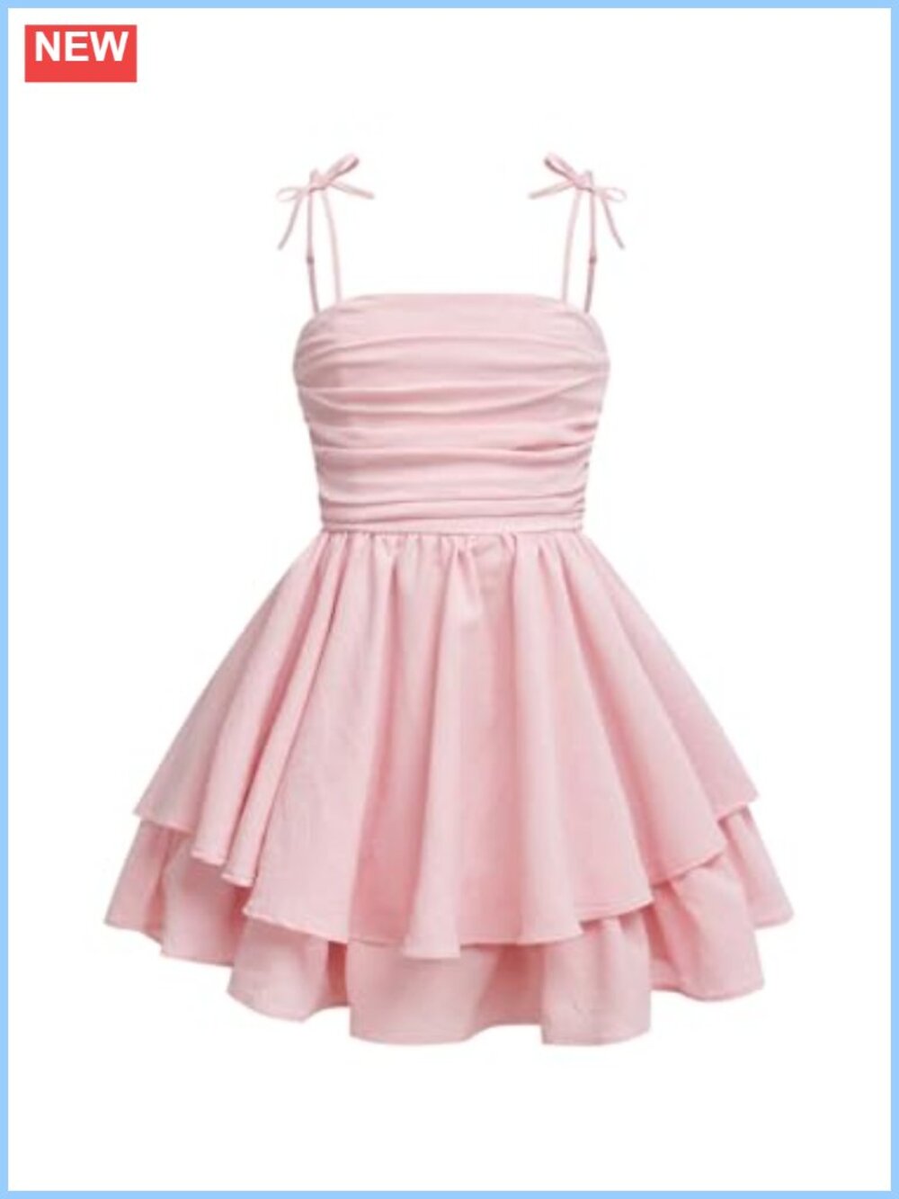 Girls Smocked Ruched A-Line Flowy Layered Cami Dress, Sleeveless Adjustable